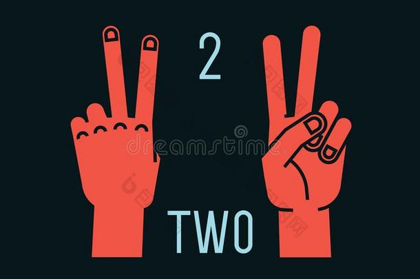 总数向手指.数字两个.手势.程式化的手和索引
