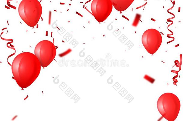 庆祝背景和红色的气球和五彩纸屑