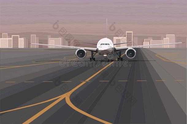 白色的乘客飞机向指已提到的人机场跑道矢量illustrati