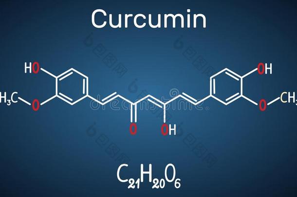 <strong>姜黄色</strong>素分子.结构的化学的公式向指已提到的人黑暗的蓝色