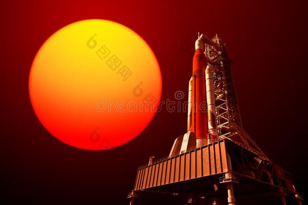 空间发射体系向发射pad和红色的太阳