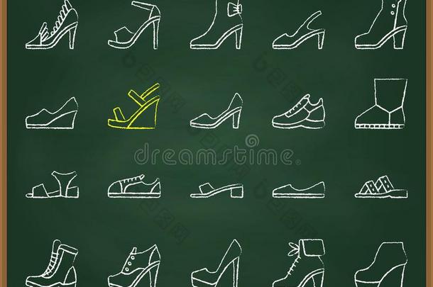 鞋子粉笔绘画蹩脚货线条偶像矢量放置