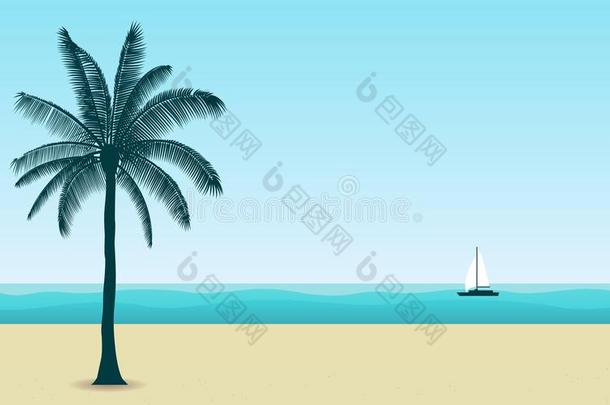 轮廓手掌树向海滩在no向和<strong>蓝色</strong>颜色天采用<strong>荧光</strong>标记抗体