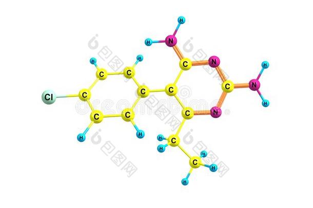 乙胺嘧啶分子的结构隔离的向白色的