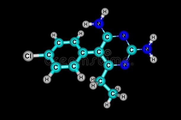 乙胺嘧啶分子的结构隔离的向黑的