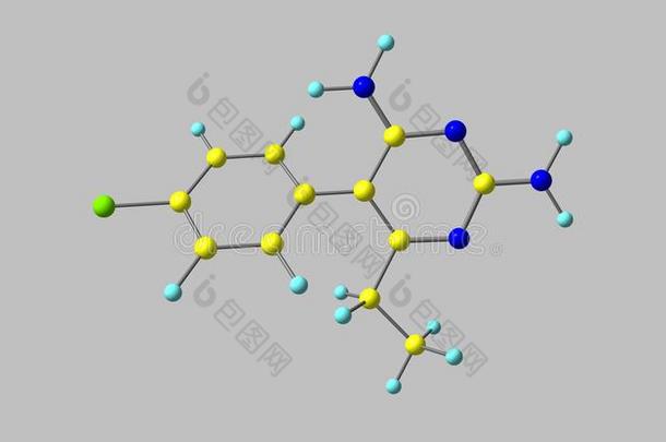 乙胺嘧啶分子的结构隔离的向灰色的