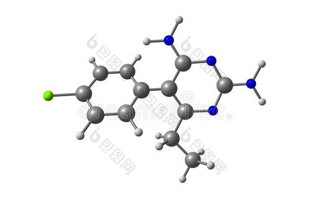 乙胺嘧啶分子的结构隔离的向白色的