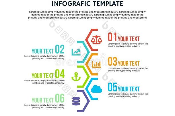 信息图六角形的样板和微软公司生产的制作幻灯片和简报的软件满的颜色