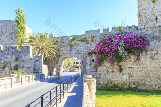 Elefterias(Elefterias)门关于老的城镇罗兹地貌名称墙采用罗兹地貌名称,多德卡尼斯群岛,
