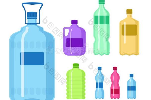 塑料制品水瓶子矢量空白的自然干净的液体浅绿色液体