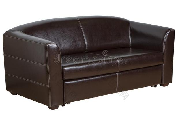 指已提到的人沙发是（be的三单形式皮棕色的