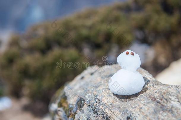 一小的雪人向指已提到的人岩石