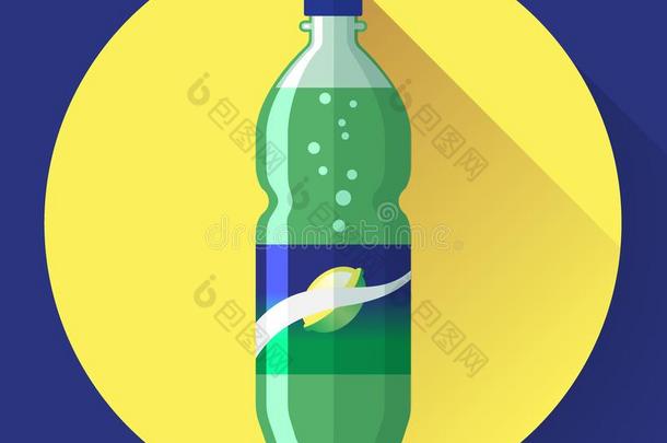 瓶子关于苏打和绿色的拉布尔,矢量说明.平的风格