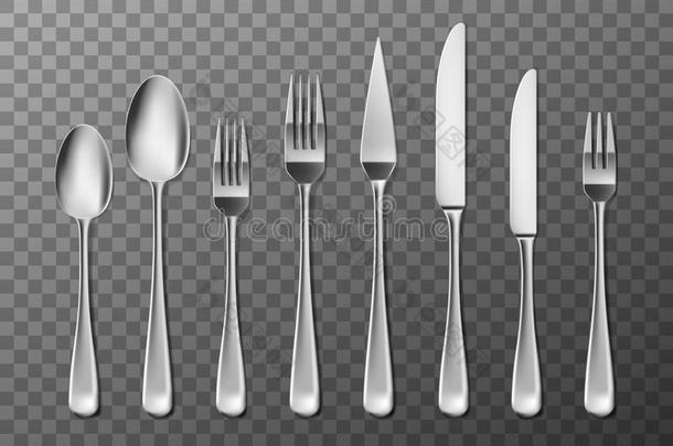 钢餐具,刀,餐叉和勺采用现实的方式.餐具