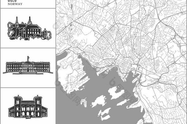 奥斯陆城市地图和手-疲惫的建筑学偶像