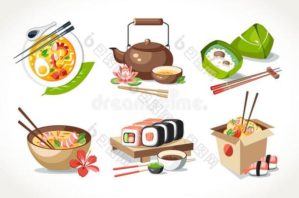 亚洲人厨房食物中国咖喱米粉汤面汤茶水罐典礼粽子寿司努德