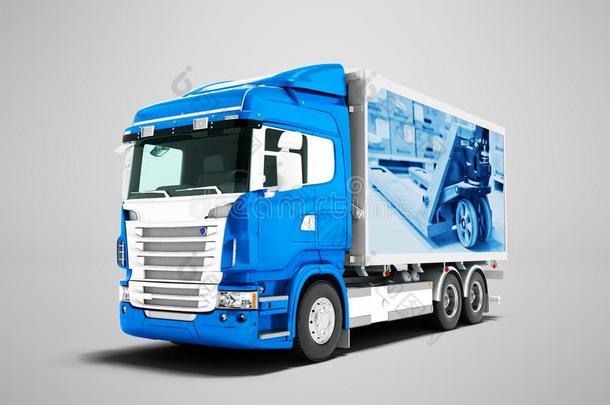 现代的黑暗的蓝色货车和拖车和白色的插图为携带者