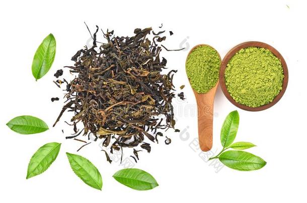 顶看法关于粉绿色的茶水和绿色的茶水叶子隔离的向极少的量