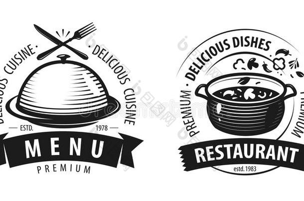 饭店标识或标签.象征f或菜单设计.Vect或图解