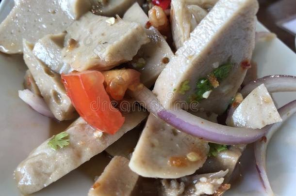 ThaiAirwaysInternational泰航国际美味的食物,猪肉和玻璃纸面条沙拉