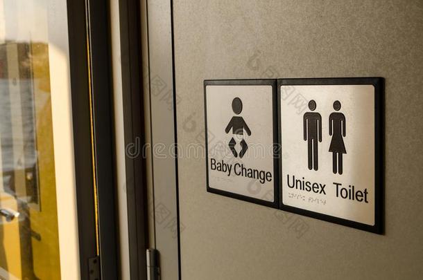 不分男女的洗手间和婴儿改变或父亲房间手势.