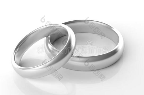 两个铂戒指婚礼戒指隔离的向白色的背景,3