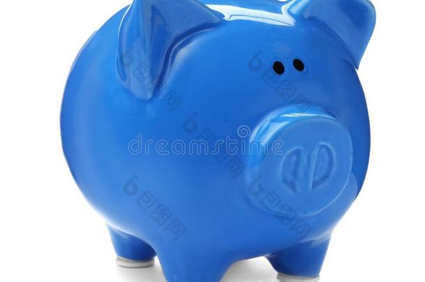 蓝色小猪银行向白色的背景