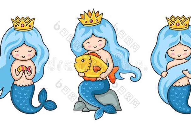 放置关于美丽的美人鱼公主和蓝色头发.