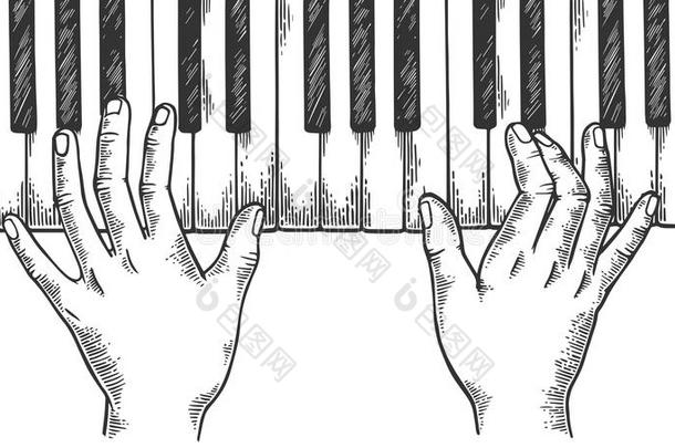 手和钢琴版画矢量说明