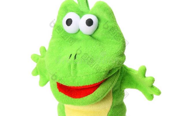 绿色的软的玩具鳄鱼隔离的向白色的背景