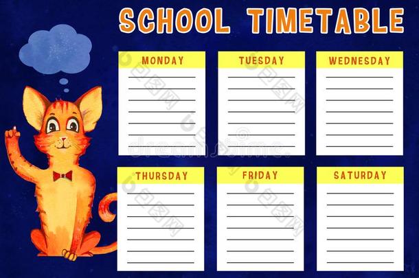 样板关于学校交通工具的运行时间表和天关于一星期和自由的空英语字母表的第6个字母