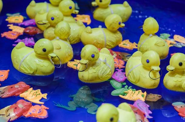 黄色的玩具<strong>橡胶鸭子</strong>家庭彩车采用指已提到的人水.