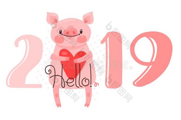 2019幸福的新的年卡片设计.矢量说明和2019英语字母表的第14个字母