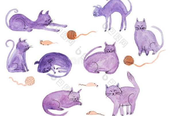 水彩手描画的紫色的catalogues商品目录和老鼠插图isolation隔离