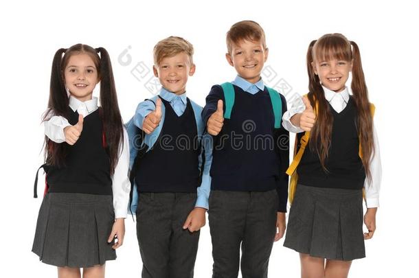 小的孩子们采用时髦的学校制服