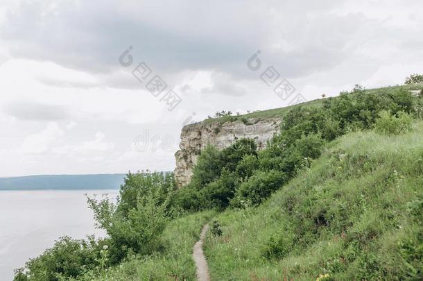 风景蜿蜒的河流频道岩石峡谷绿色的植物