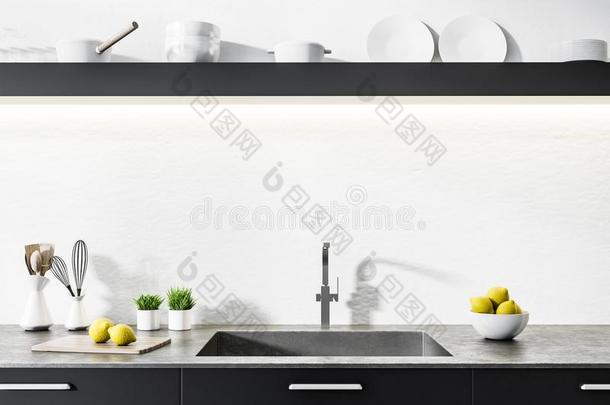 黑的厨房工作台面采用白色的房间,s采用k