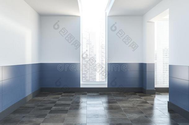 白色的和蓝色空的房间内部,bath房间