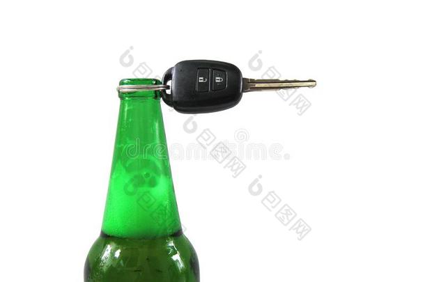 啤酒瓶子和钥匙向指已提到的人瓶子.