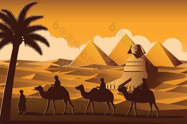 拖车关于骆驼走过金字塔,陆标关于埃及向日落时间,英语字母表的第25个字母