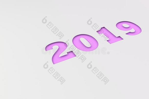 紫色的2019数字将切开采用白色的纸