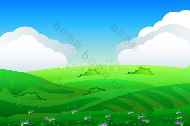 美丽的田风景和一d一wn,绿色的小山,明亮的Coloran美国科罗拉多州