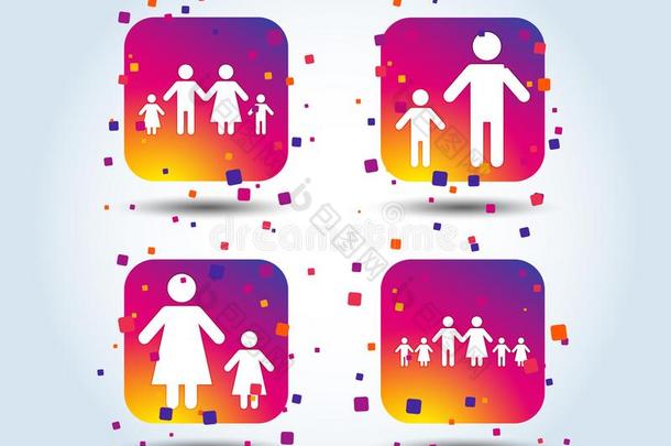 家庭和两个孩子们符号.双亲和小孩.