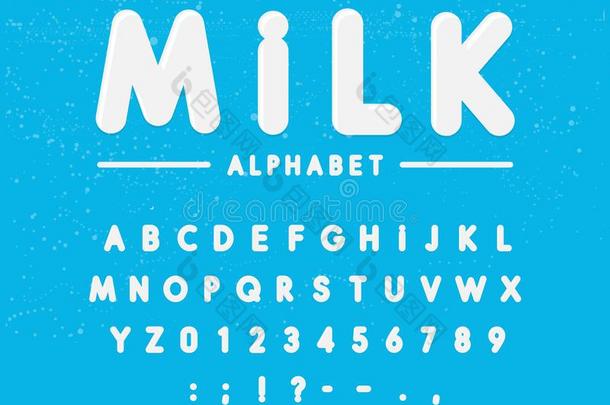 奶字母表矢量放置.酸乳酪或乳霜字体.牛奶场字体