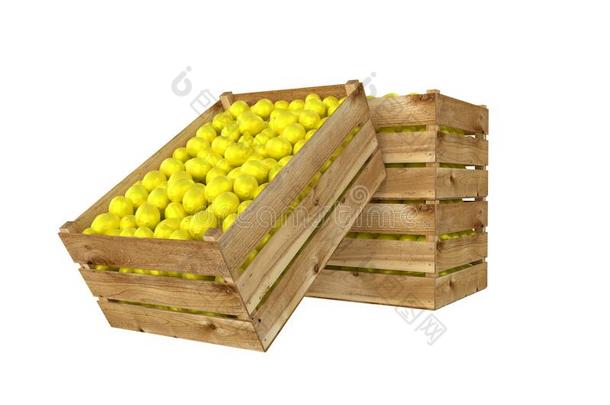 木制的盒.满的关于柠檬成果.隔离的向白色的背景.