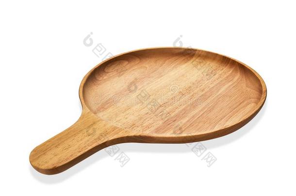 圆形的木制的盘子或自然的木材盘子,服务盘子和Handlingar交易