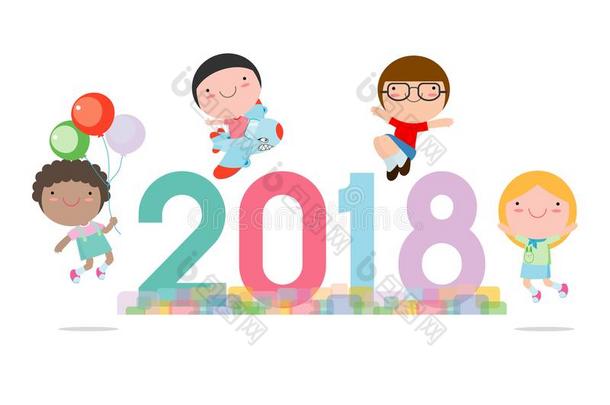 幸福的新的年2018小孩背景,幸福的小孩和幸福的新的
