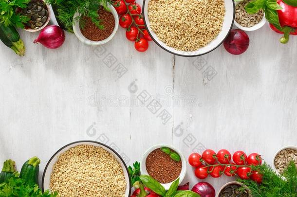 生的健康的食物绿色的蓼科荞麦属蔬菜复制品空间顶看法