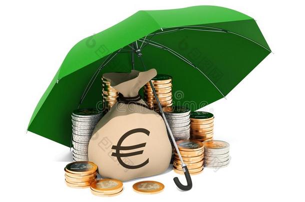 欧元coInsert<strong>插入</strong>键urance联合保险和钱袋和欧元在下面雨伞.财政的Insert<strong>插入</strong>键