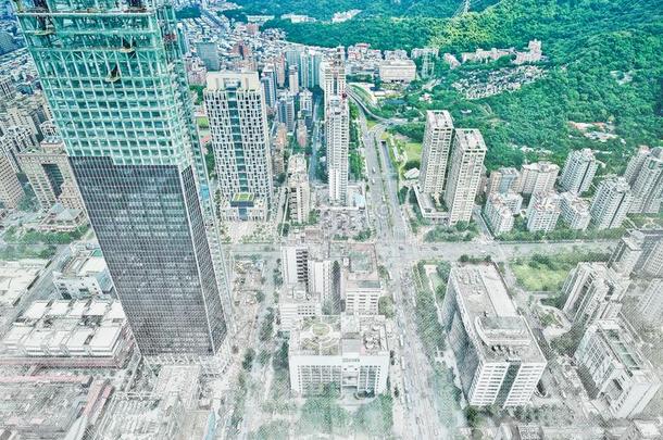 全景的现代的城市风光照片建筑物看法关于台北,台湾.混合